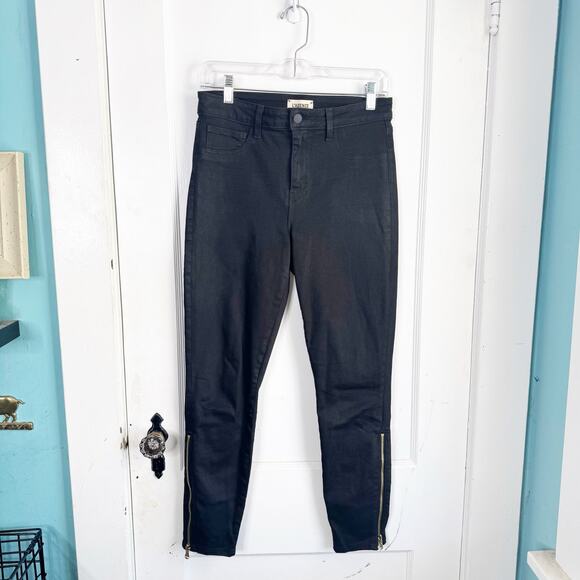 L’AGENCE Sabine Skinny High Waisted Coated Cropped Jeans Noir Ankle Zipper 28 - Picture 4 of 15